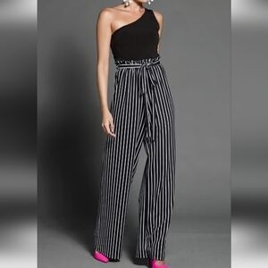 VENUS paperbag Black and White Striped Women's Jumpsuit Sz M